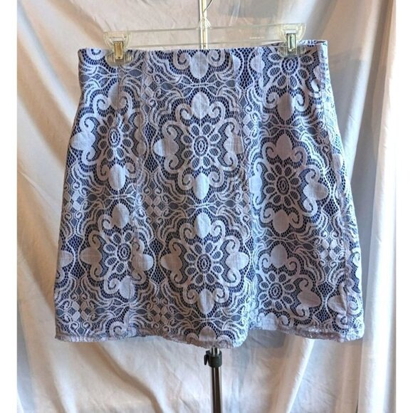 Vintage Y2K NEW YORK & CO Blue Mini Skirt w/ Periwinkle Lace Overlay Size 4 - Picture 1 of 7
